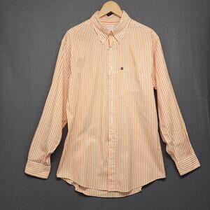 Brooks Brothers Shirt Mens Large Orange Striped Long Sleeve Button Up Office